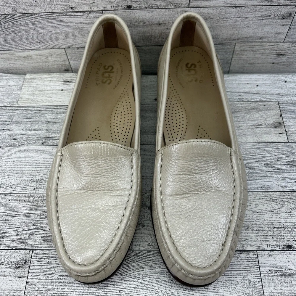 SAS Womens 8N Tripad Comfort Simplify Leather Loafer Slip On‎ Shoes Pearl White